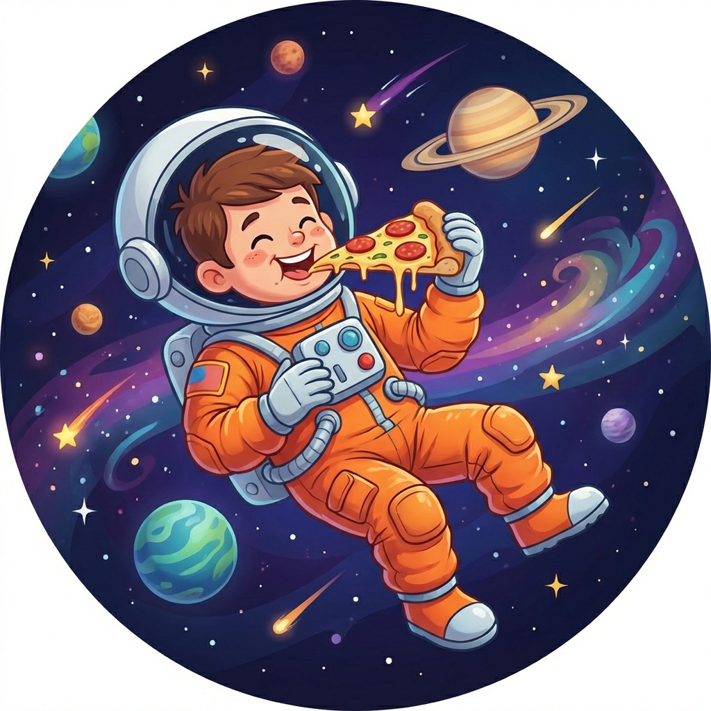Astronauta comiendo pizza sin casco